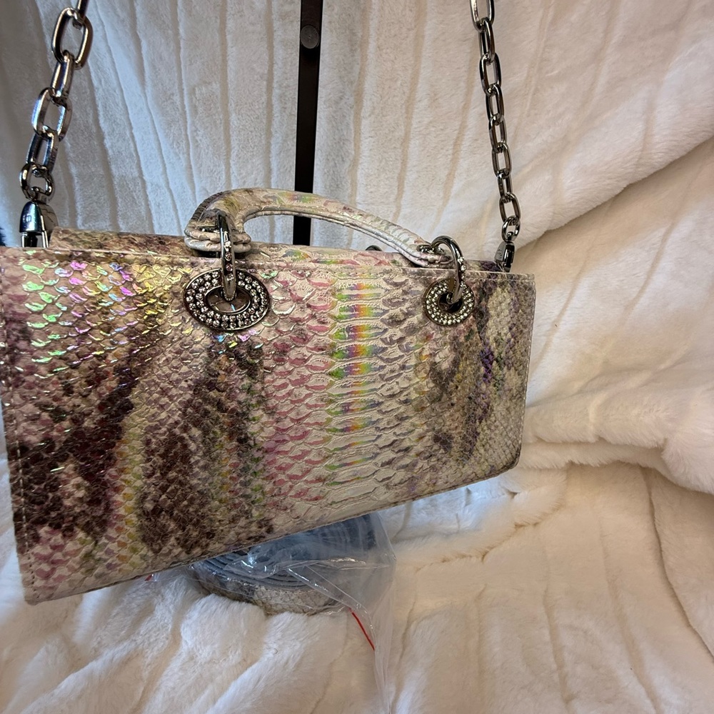 Elegant Multicolor Python Leather Handbag - image 6